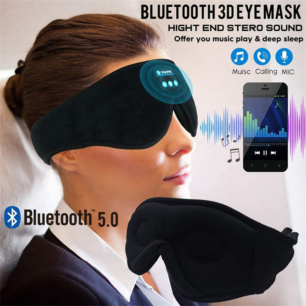 Bluetooth Sleep Eye Mask Wireless Music Total Blackout