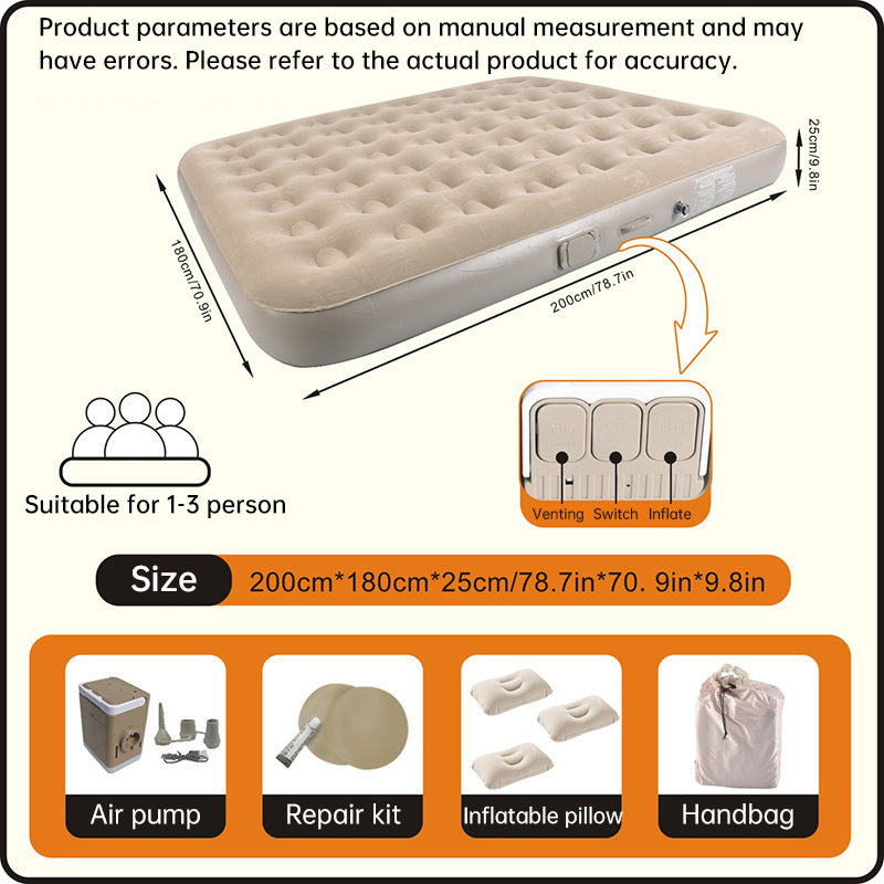 One-Touch Self-Inflating Air Mattress with Built-In Pump