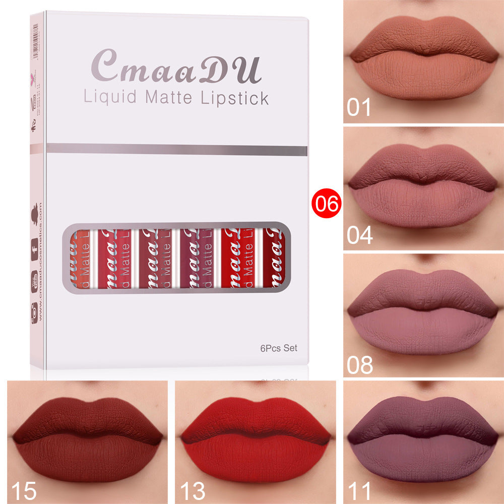 Matte Lipstick Set 6 Boxes Long-Lasting Waterproof Non-Stick Lip Gloss